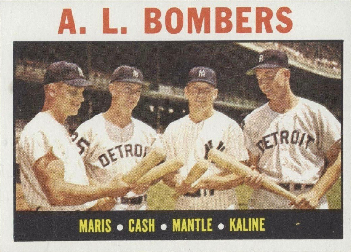 1964 Topps #331 A.L. Bombers Mantle Kaline Cash Maris Baseball Card 1964 Topps #331 A.L. Bombers Mantle Kaline Cash Maris Baseball Card