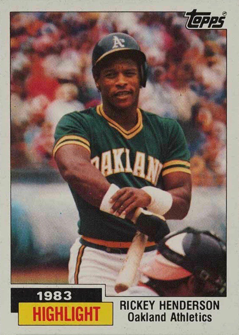 1984 Topps #2 1983 Highlight Rickey Henderson Baseball Card