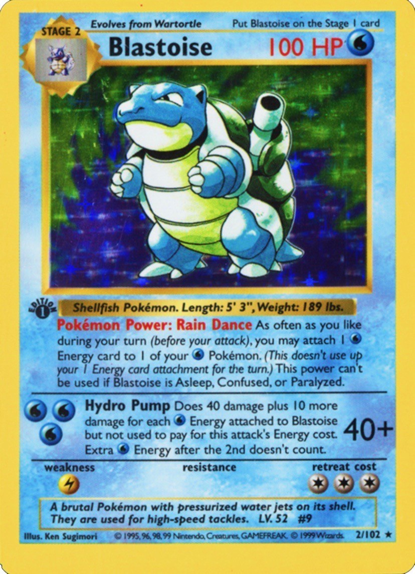 1999 Pokemon First Edition Blastoise Card