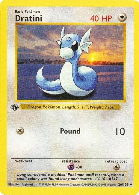 1999 Pokemon First Edition Dratini Card #26 1999 Pokemon First Edition Dratini Card #26