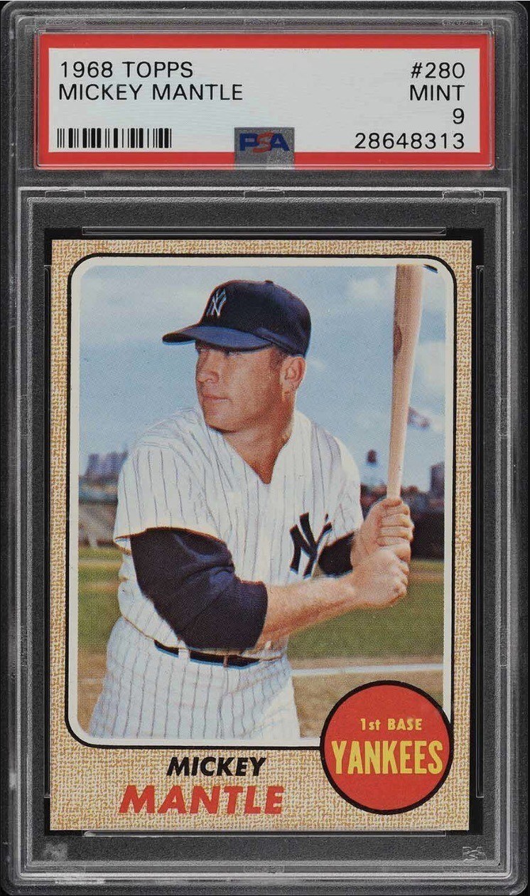 1968 Topps Mickey Mantle Card Graded in PSA 9 Condition