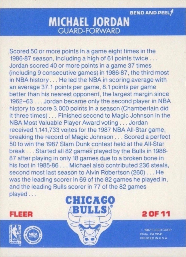 michael jordan 87 fleer card