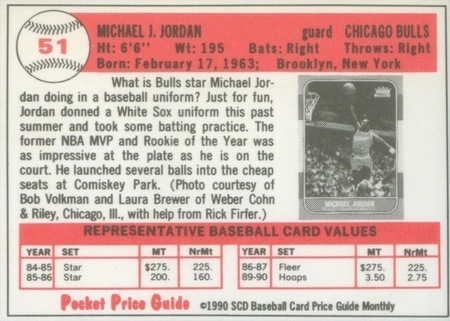 1990 SCD Pocket Price Guide #51 Michael Jordan Card Reverse Side With Stats and Biography