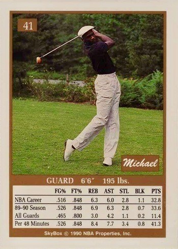 1990 SkyBox #41 Michael Jordan Card Reverse Side With Stats and Personal Information