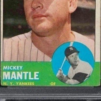 1963 Topps Mickey Mantle Card Graded PSA 4 Close Up View to Show Condition Defects