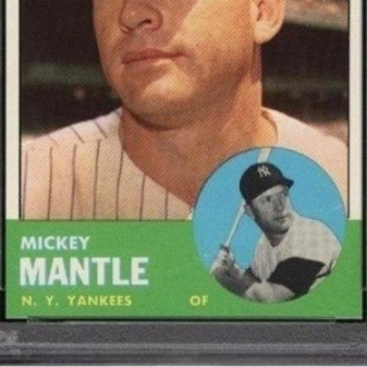 1963 Topps Mickey Mantle Card Graded PSA 9 Close Up View to Show Condition Defects