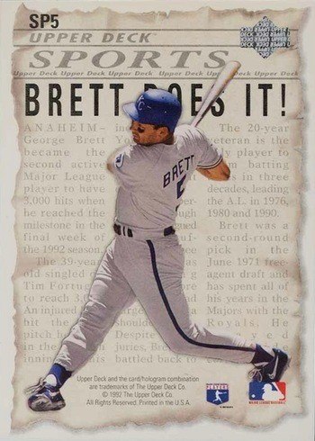 1993 Upper Deck #SP5 George Brett 3000 Hits Baseball Card 1993 Upper Deck #SP5 George Brett 3000 Hits Baseball Card