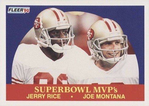 1990 Fleer #397 Montana and Rice Super Bowl MVPs Football Card 1990 Fleer #397 Montana and Rice Super Bowl MVPs Football Card