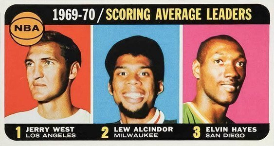 1970 Topps #2 NBA Scoring Average Leaders Jerry West and Lew Alcindor Basketball Card