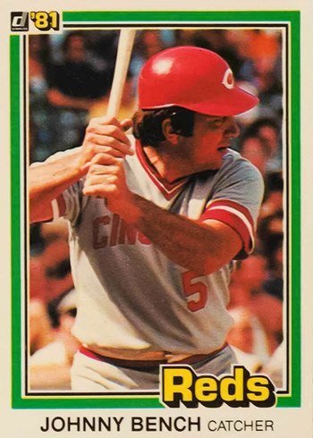 1981 Donruss #62 Johnny Bench In Batting Cage Baseball Card 1981 Donruss #62 Johnny Bench In Batting Cage Baseball Card