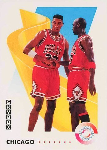 1991 Skybox #462 Michael Jordan and Scottie Pippen Basketball Card 1991 Skybox #462 Michael Jordan and Scottie Pippen Basketball Card