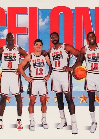 1991 Skybox #545 Team USA 2 Jordan Stockton Malone Magic Johnson Basketball Card