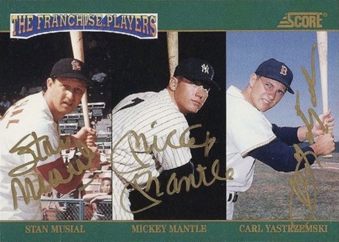 1992 Score Franchise Players Mantle, Yastrzemski, Musial Autograph Baseball Card 1992 Score Franchise Players Mantle, Yastrzemski, Musial Autograph Baseball Card