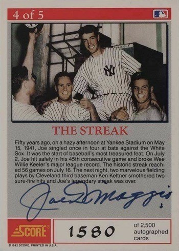 1992 Score Joe DiMaggio Autograph Baseball Card 1992 Score Joe DiMaggio Autograph Baseball Card