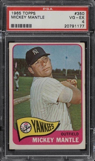 1965 Topps #350 Mickey Mantle Graded PSA 4 VG EX Condition