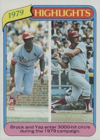 1980 Topps #1 Lou Brock and Carl Yastrzemski Highlights Baseball Card 1980 Topps #1 Lou Brock and Carl Yastrzemski Highlights Baseball Card