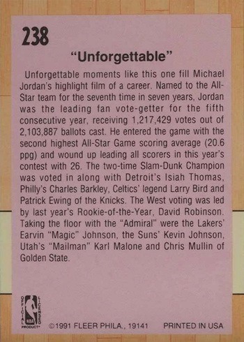 1991 Fleer #238 NBA All-Star Game Basketball Card Reverse Side