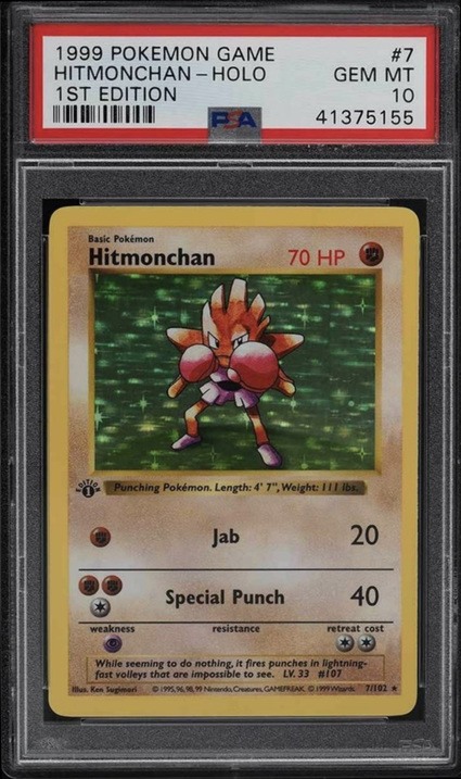 1999 First Edition Holographic Hitmonchan Pokemon Card