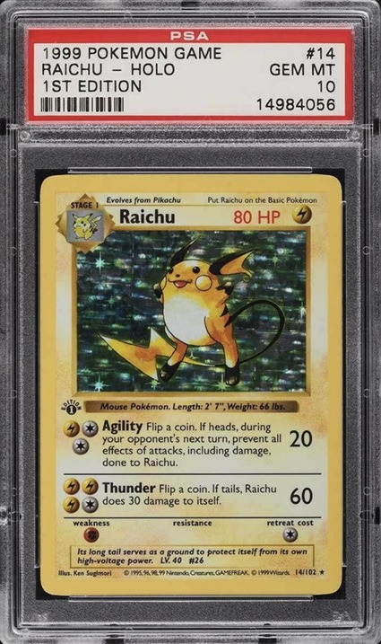1999 First Edition Holographic Raichu Pokemon Card