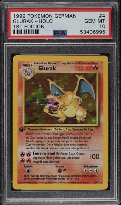 1999 Pokemon German First Edition Holographic Glurak Charizard Card 1999 Pokemon German First Edition Holographic Glurak Charizard Card