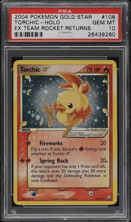 2004 Pokemon EX Team Rocket Returns Gold Star Holo Torchic Card