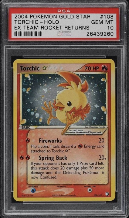 2004 Pokemon EX Team Rocket Returns Gold Star Holo Torchic Card 2004 Pokemon EX Team Rocket Returns Gold Star Holo Torchic Card