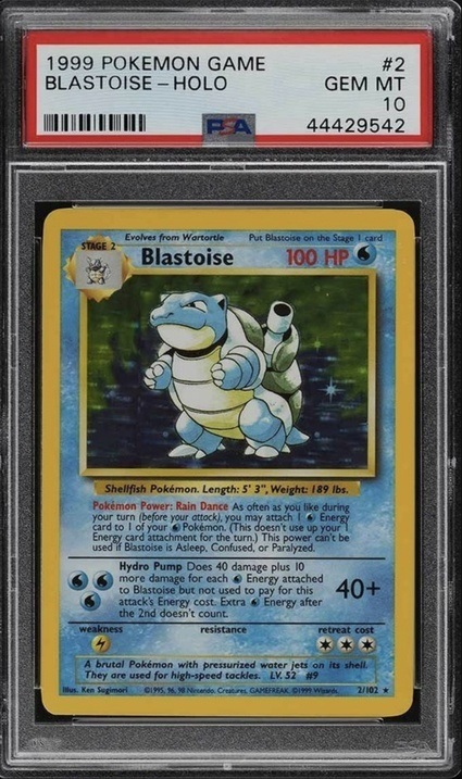 1999 Base Set Unlimited Blastoise Pokemon Card 1999 Base Set Unlimited Blastoise Pokemon Card