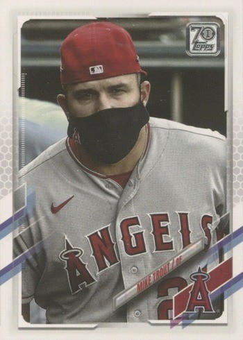 2021 Topps #27 Mike Trout Baseball Card SSP Variation (Mask) 2021 Topps #27 Mike Trout Baseball Card SSP Variation (Mask)