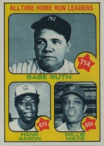 1973 Topps #1 All Time Home Run Leaders Hank Aaron Babe Ruth Willie Mays Baseball Card