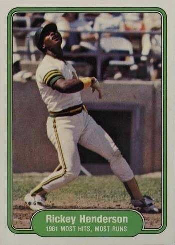 1982 Fleer #643 Rickey Henderson Most Hits and Runs Baseball Card 1982 Fleer #643 Rickey Henderson Most Hits and Runs Baseball Card