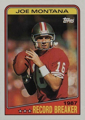 1988 Topps #4 Joe Montana Record Breaker Football Card 1988 Topps #4 Joe Montana Record Breaker Football Card