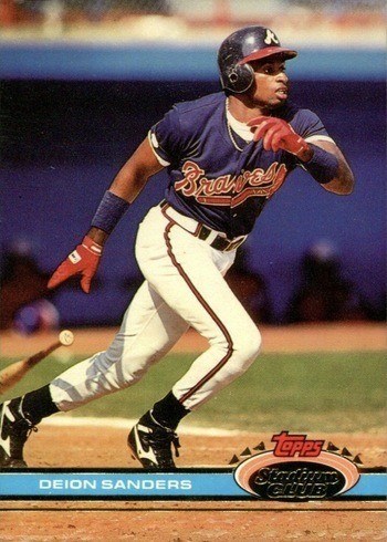 1991 Topps Stadium Club #442 Deion Sanders Baseball Card 1991 Topps Stadium Club #442 Deion Sanders Baseball Card
