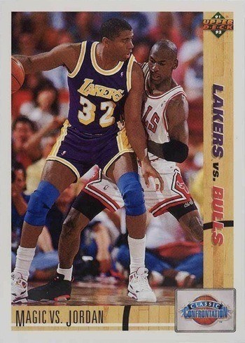 1991 Upper Deck #34 Magic Johnson vs. Michael Jordan Basketball Card 1991 Upper Deck #34 Magic Johnson vs. Michael Jordan Basketball Card