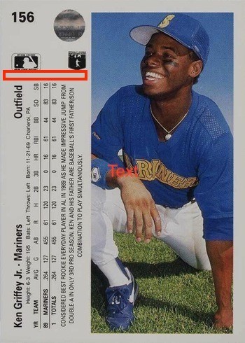 1990 Upper Deck #156 Ken Griffey Jr. Baseball Card Reverse Side With No Copyright Variation
