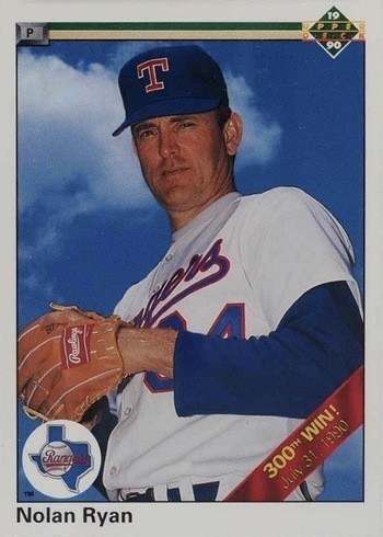 1990 Upper Deck #734 With 300 Win Stripe Variation Nolan Ryan Baseball Card
