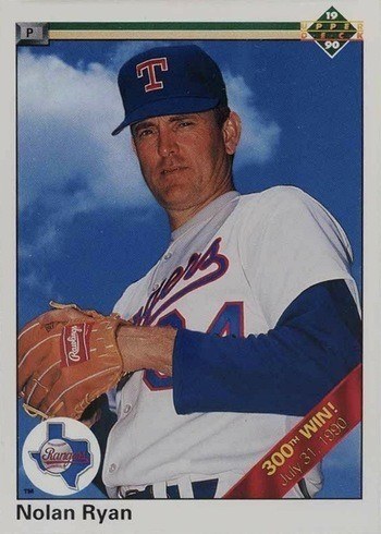 1990 Upper Deck #734 With 300 Win Stripe Variation Nolan Ryan Baseball Card 1990 Upper Deck #734 With 300 Win Stripe Variation Nolan Ryan Baseball Card