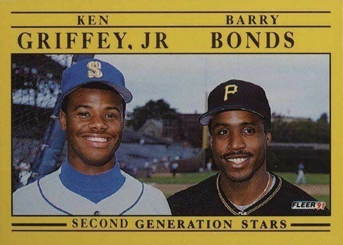 1991 Fleer #710 Griffey Jr. & Bonds Second Generation Stars Baseball Card 1991 Fleer #710 Griffey Jr. & Bonds Second Generation Stars Baseball Card