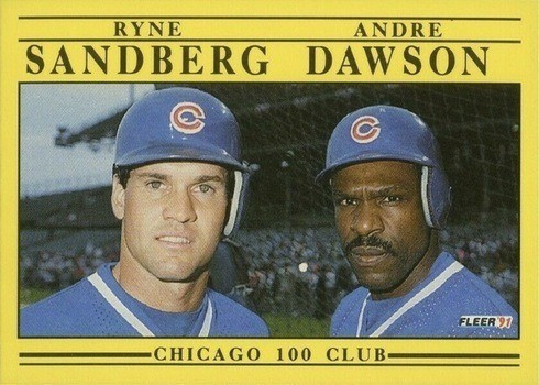 1991 Fleer #713 Chicago 100 Club Sandberg and Dawson Baseball Card