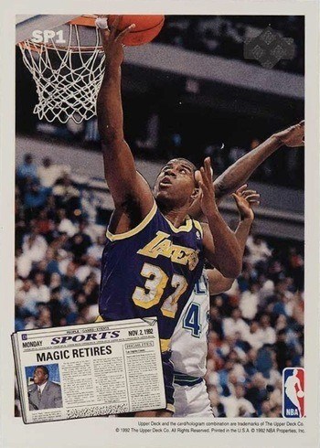 1992 Upper Deck #SP1 Larry Bird and Magic Johnson Retire Basketball Card Reverse Side
