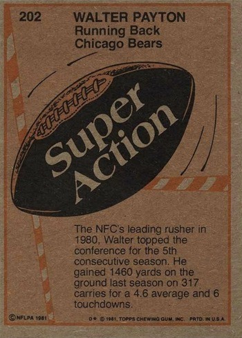 1981 Topps #202 Walter Payton Super Action Football Card