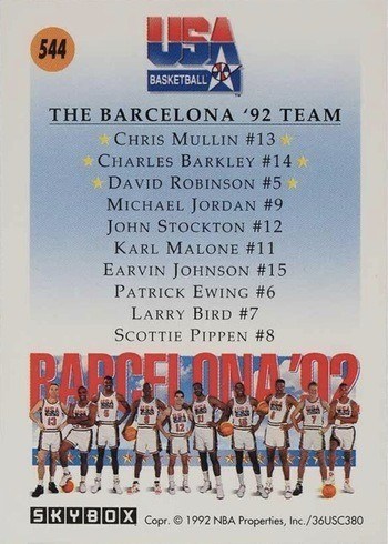 1991 SkyBox #544 Team USA 1 Basketball Card Reverse Side