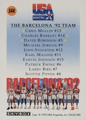 1991 SkyBox #544 Team USA 1 Basketball Card Reverse Side 1991 SkyBox #544 Team USA 1 Basketball Card Reverse Side