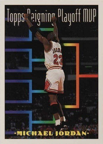 1993 Topps #199 Michael Jordan Reigning Playoff MVP Basketball Card 1993 Topps #199 Michael Jordan Reigning Playoff MVP Basketball Card