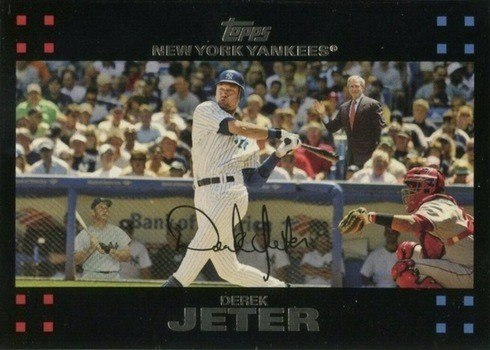 2007 Topps #40 Derek Jeter Baseball Card (With President Bush and Mickey Mantle)