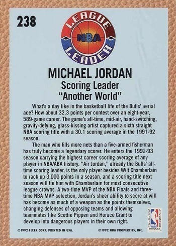 1992 Fleer #238 Michael Jordan League Leader Basketball Card Reverse Side
