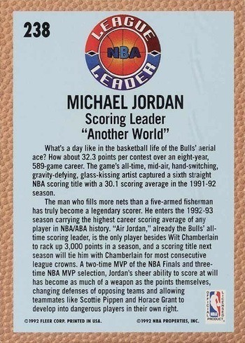 1992 Fleer #238 Michael Jordan League Leader Basketball Card Reverse Side 1992 Fleer #238 Michael Jordan League Leader Basketball Card Reverse Side