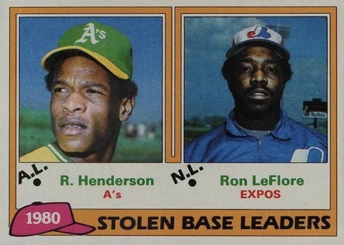 1981 Topps #4 Stolen Base Leaders Ron LeFlore and Rickey Henderson Baseball Card