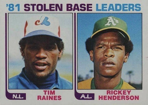 1982 Topps #164 Stolen Base Leaders Tim Raines and Rickey Henderson Baseball Card