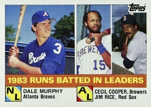 1984 Topps #133 Dale Murphy, Cecil Cooper and Jim Rice RBI Leaders Baseball Card 1984 Topps #133 Dale Murphy, Cecil Cooper and Jim Rice RBI Leaders Baseball Card
