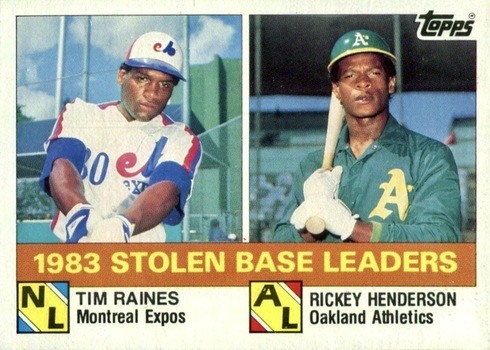 1984 Topps #134 Stolen Base Leaders Tim Raines and Rickey Henderson Baseball Card